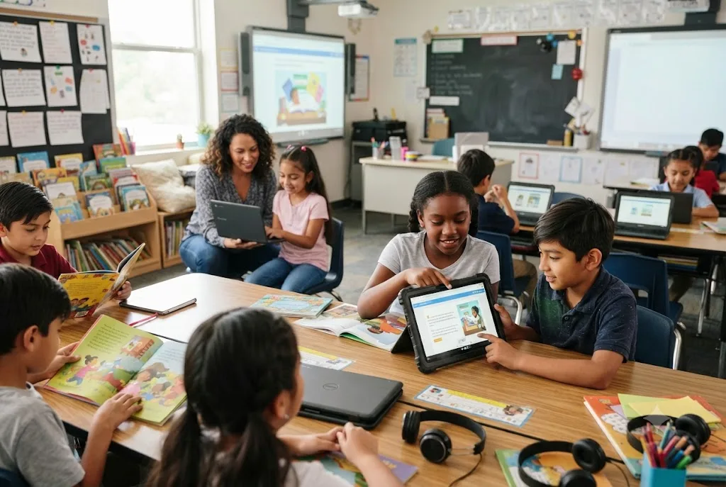 Students using Imagine Learning Language and Literacy to improve reading and language skills